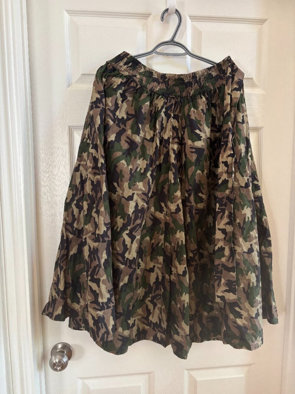 100% Cotton Camo Print Full Midi Skirt Elastic Waist